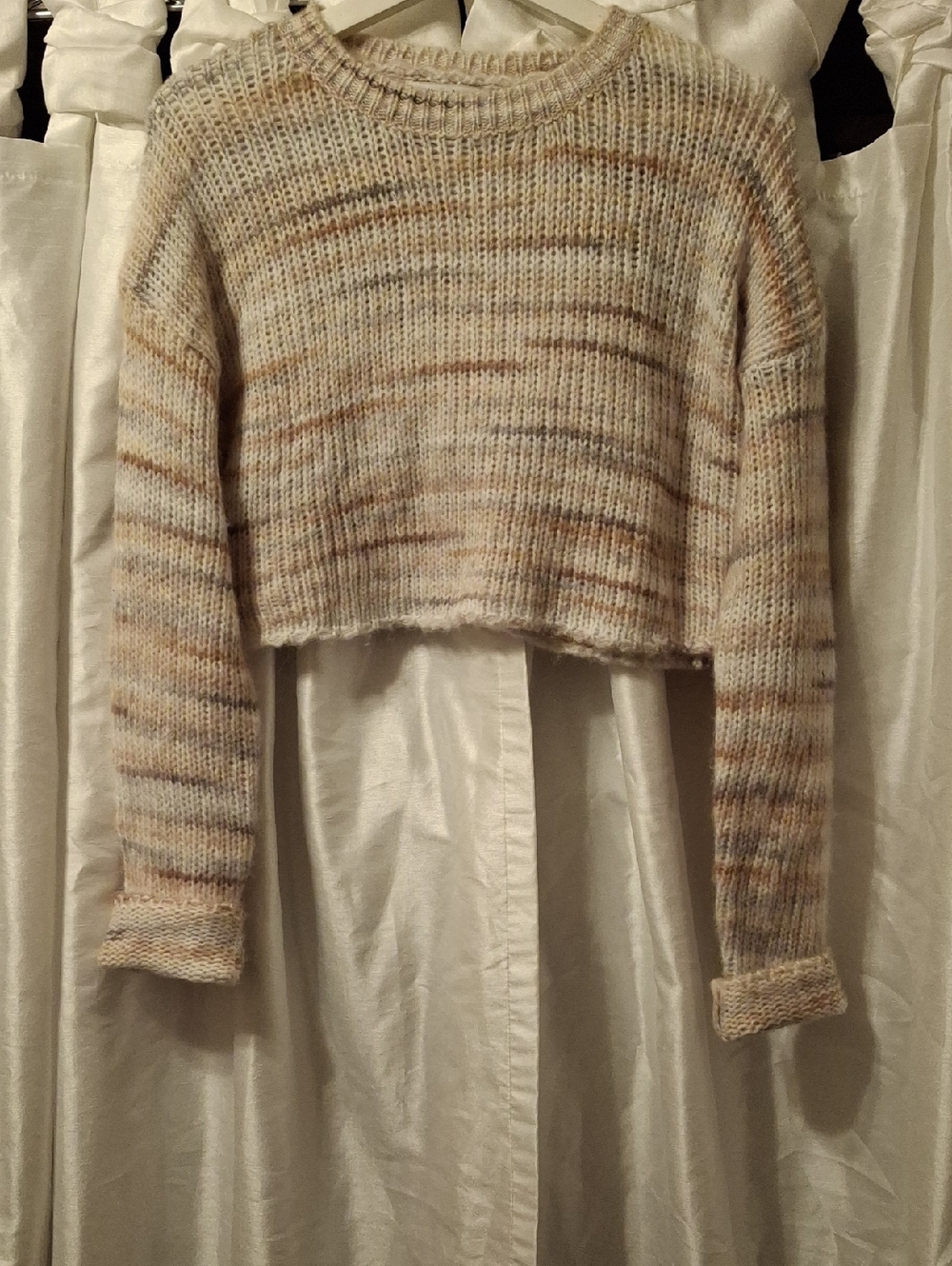 Cropped Neutral Stripe Crewneck Sweater - Women